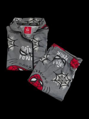 UNISEX KIDS NIGHT SUIT - DARK GREY SPIDEYS