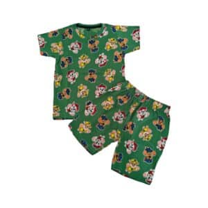 GoCasuals Brand Kids Unisex Shorts Co-Ord Set - Green Paws