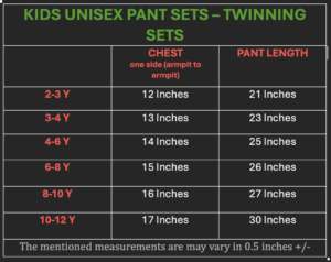 Twinning Kids Sizechart