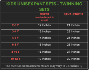 Twinning Kids Sizechart