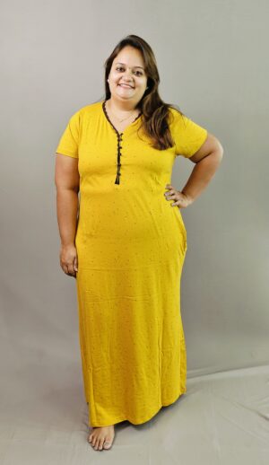 PLUS SIZE Night Gown / Nighty - Mustard Dots