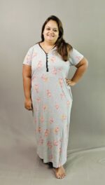 Night Gown / Nighty - Grey Pastel Floral