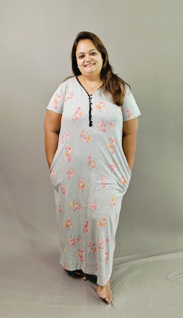 Night Gown / Nighty - Grey Pastel Floral