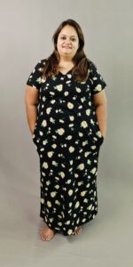 PLUS SIZE Night Gown / Nighty - Black Yellow Floral