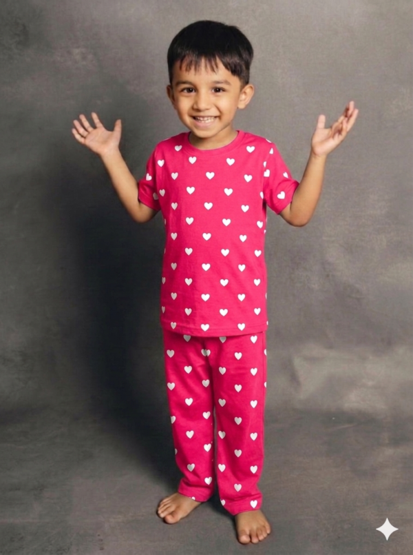 Unisex Co-Ord Pant Set - Dark Pink Hearts