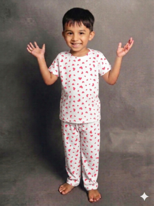 Unisex Co-Ord Pant Set - White Red Hearts